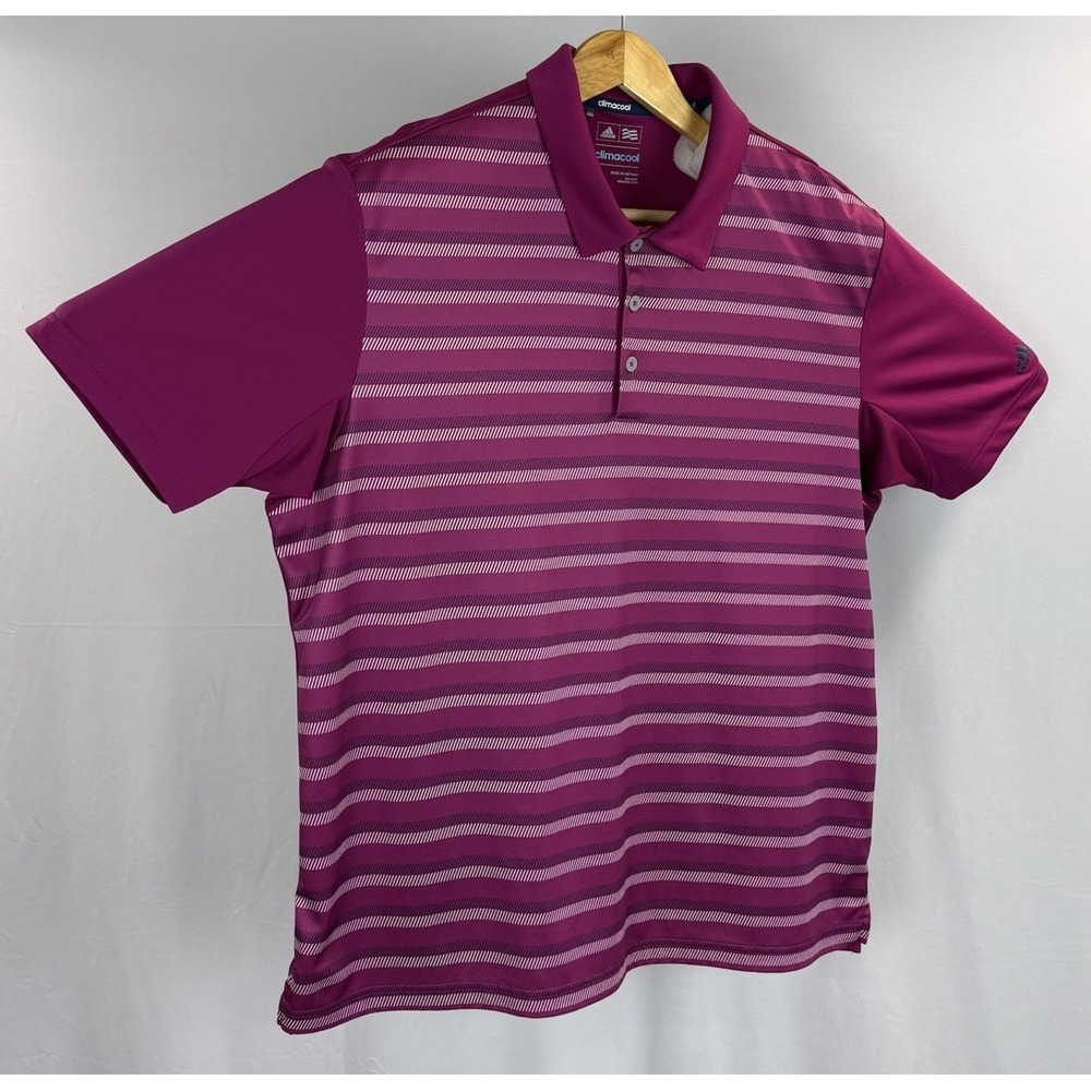 ADIDAS GOLF Polo Shirt Men XL Purple Striped SS Stretch Performance ClimaCool